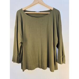 J Jill Wear ever Top Women's XL Olive Green Stretch 3/4 Sleeve Boat Neck Rayon